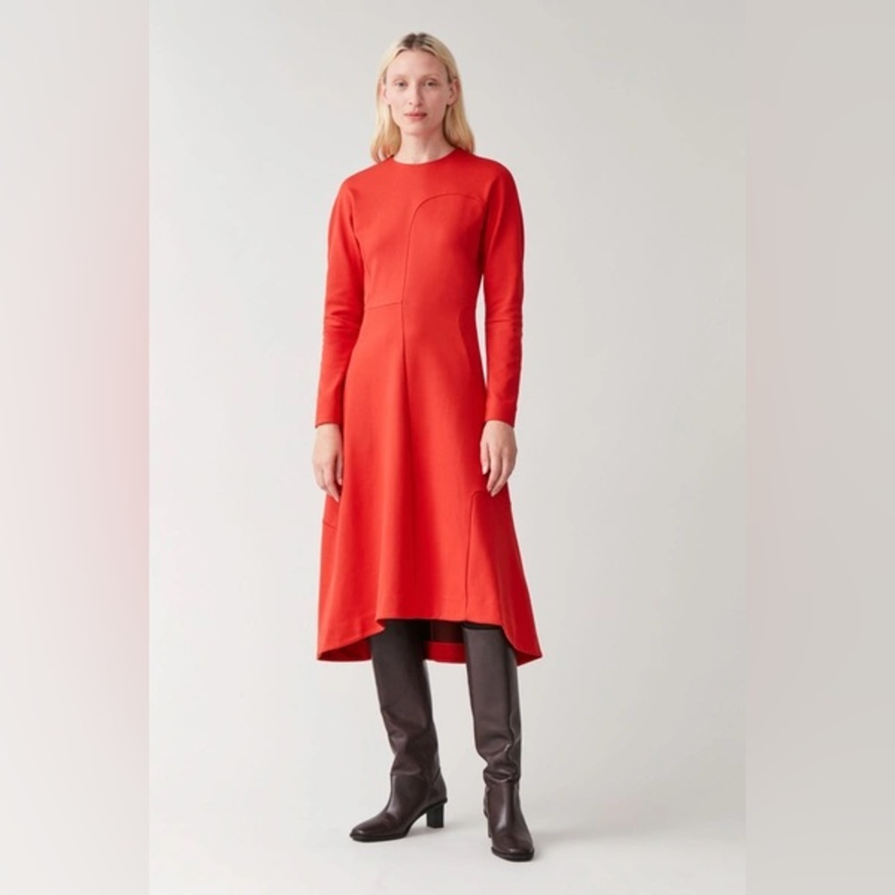 Cos Panelled Asymmetric Dress In Red Size 4